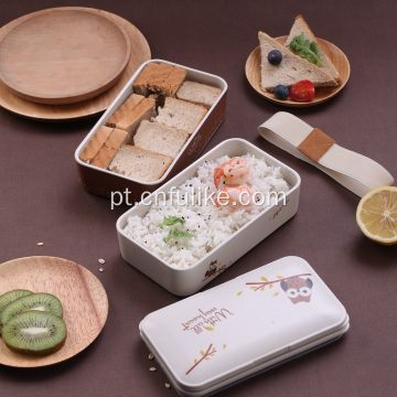 Caixa de recipiente de comida de bambu de padrão de coruja